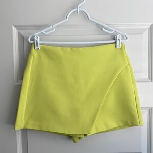 NWT Francesca’s Neon Yellow Wrap Skort – High Waist Mini Skirt Shorts – Size M